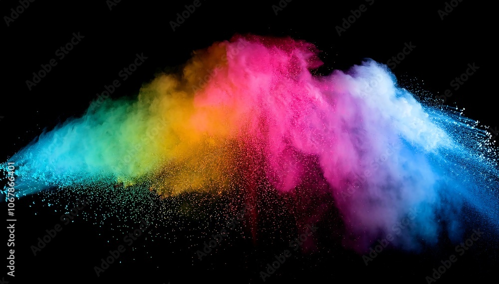 Aufkleber colorful powders explode vibrantly on a black background, creating a moving phenomenon.