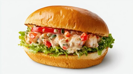 Fresh Lobster Roll on a Soft Bun with Vegetables