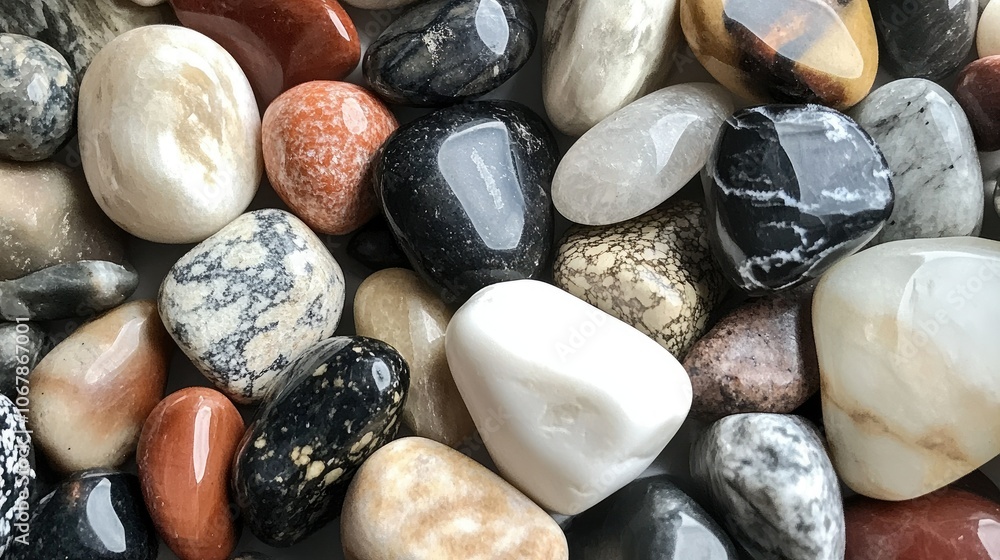 Poster assorted smooth pebbles on a light background