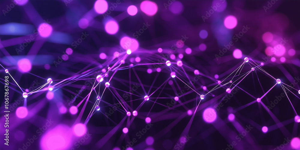 Aufkleber Plexus abstract technology background connecting dots and lines with purple particles