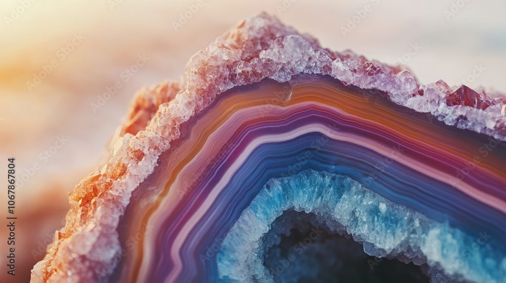Poster close-up view of colorful agate geode