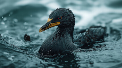 European shag swimming in cold water of the north atlantic ocean