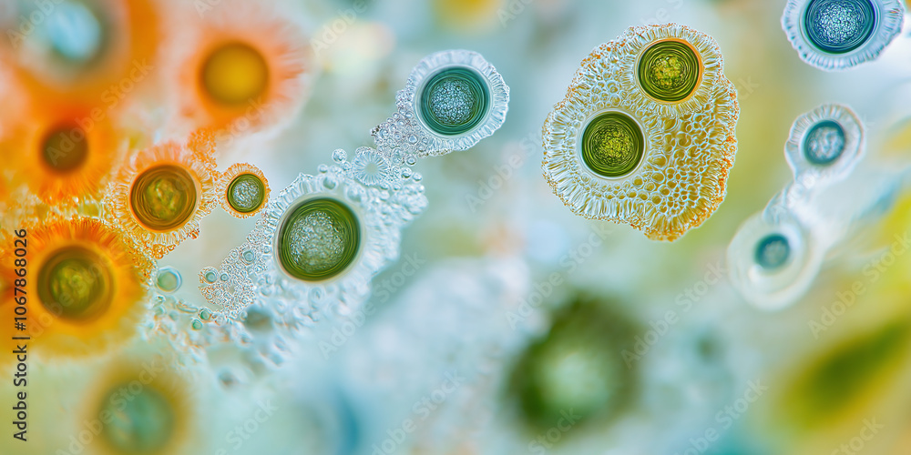 Poster Microscopic view of colorful cells dividing and multiplying