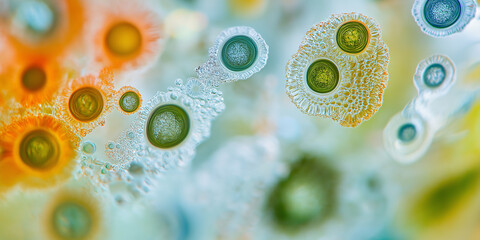 Microscopic view of colorful cells dividing and multiplying