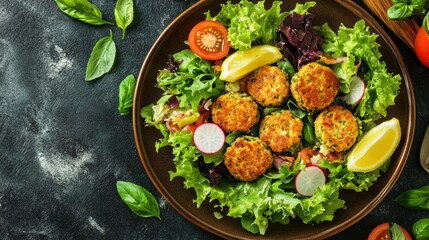 Fresh Falafel Salad With Colorful Vegetables