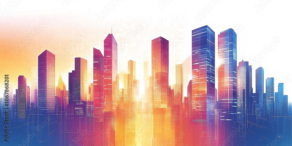 Aufkleber vibrant cityscape shining with modern architecture and technological innovation