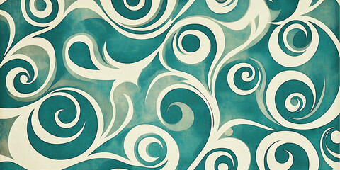 Teal and beige swirls creating a vintage grunge textured background