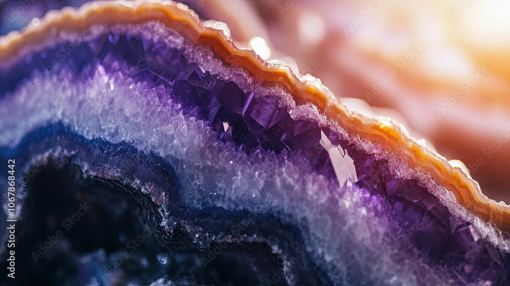 Poster close-up of vibrant geode slice with textured layers