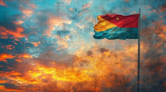 Eritrean Flag at Sunset Background. Generative AI