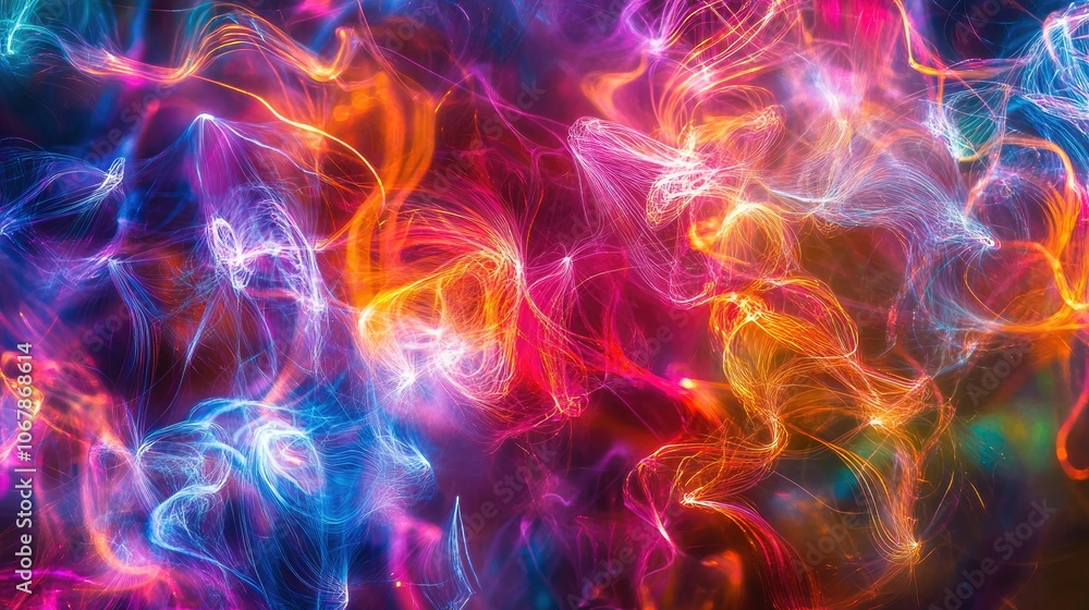 Poster brightly illuminated abstract light patterns