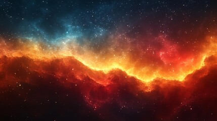 Obraz premium Stunning Space Nebula with Fiery Hues and Starry Sky. Generative AI