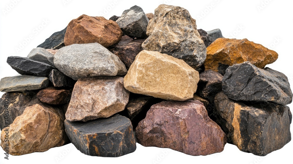 Poster assorted rocks neatly stacked in a pile