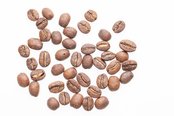 Roasted Coffee Beans Scattered Isolated White