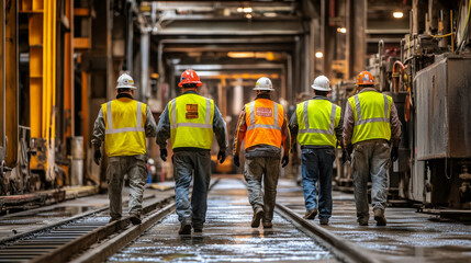 Steel Mill Workers in High-Visibility Vests, Safety Gear, Industrial Safety