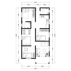 Architecture plan with furniture. home floor plan, isolated on white background, stock illustration. Vector eps