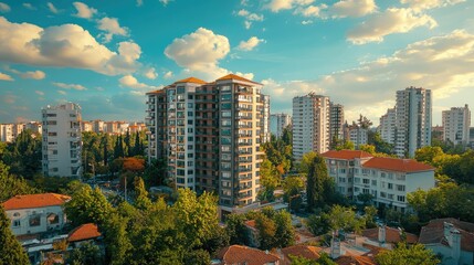 Naklejka premium Vibrant Urban Landscape with Sky and Buildings
