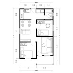 Architecture plan with furniture. home floor plan, isolated on white background, stock illustration. Vector eps