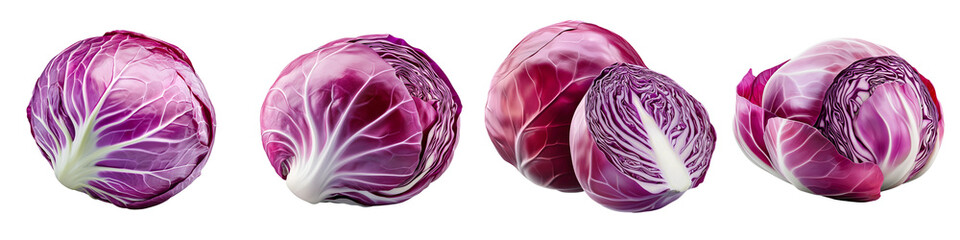Obraz premium Four purple cabbage heads are shown in a row