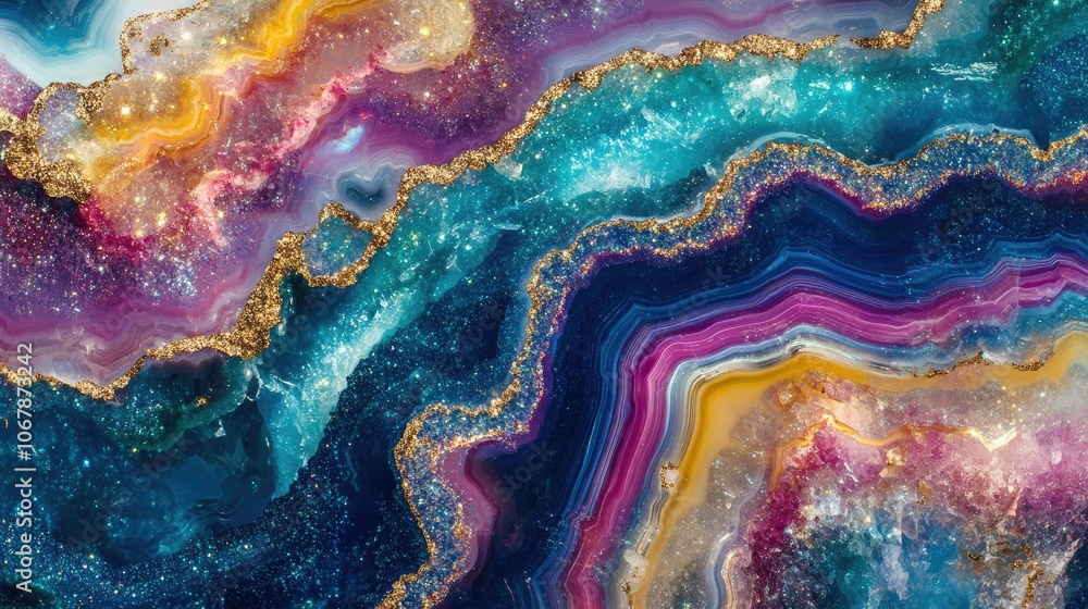 Poster close-up view of colorful agate geode patterns