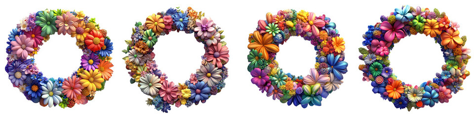 Fototapeta premium Four wreaths of flowers in different colors