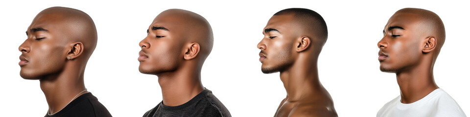 Four men with shaved heads and no facial hair