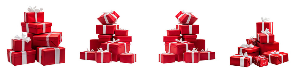 Fototapeta premium A stack of red boxes with white bows on them