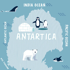 Illustration showing a map of Antarctica