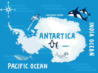 Illustration showing a map of Antarctica