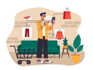 Illustration showing various shopping activities