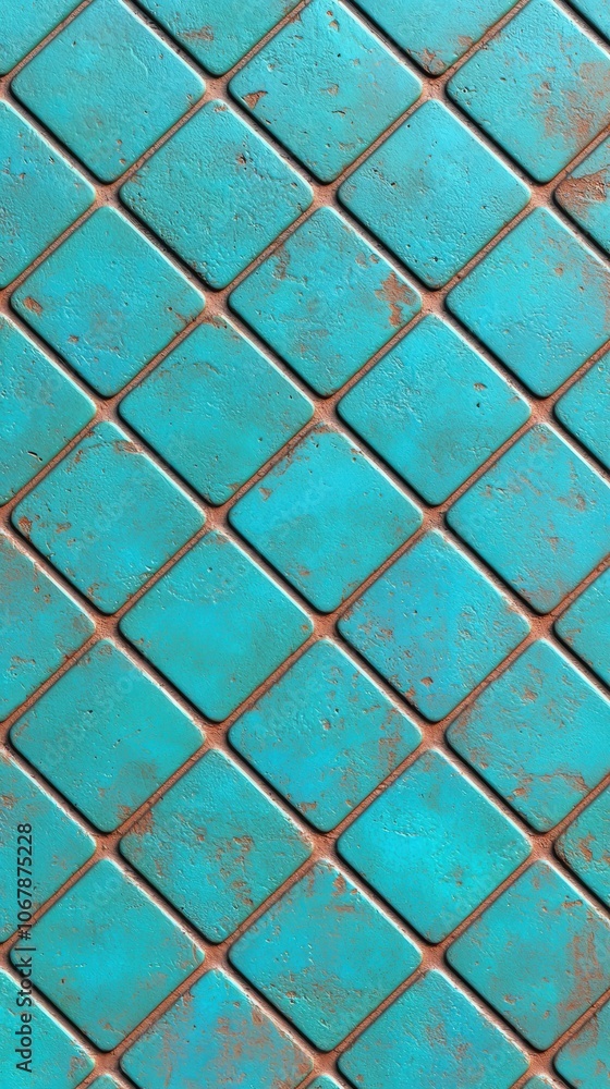 Poster turquoise and rusty diamond pattern tiles abstract background texture