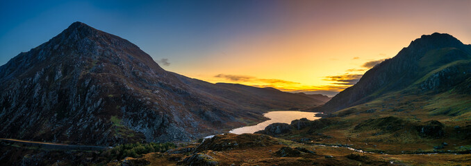 Ogwen valley at sunrise in Snowdonia, North Wales. UK