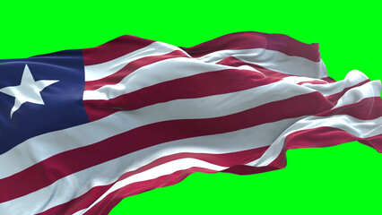 Liberia flag - 3D realistic waving flag on green screen background for chroma key