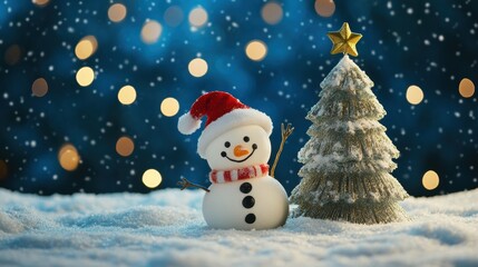 Cute snowman. Winter holiday theme.