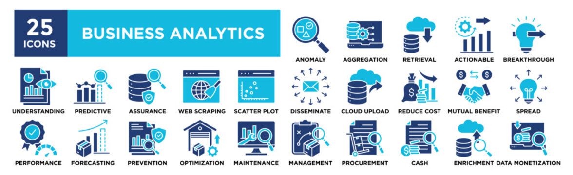 Business Analytics icon collection set. Containing design business, data, information, analytics, technology	