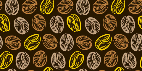 Coffee beans pattern for packaging. Coffee beans pattern background. Coffee beans background. Pattern background with coffee beans.