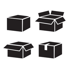 Box icon set. Open and closed boxes. Packaging symbols. Vector illustration.