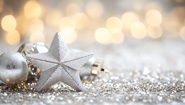 Soft silver and white background with glittering stars, ideal for promoting holiday products