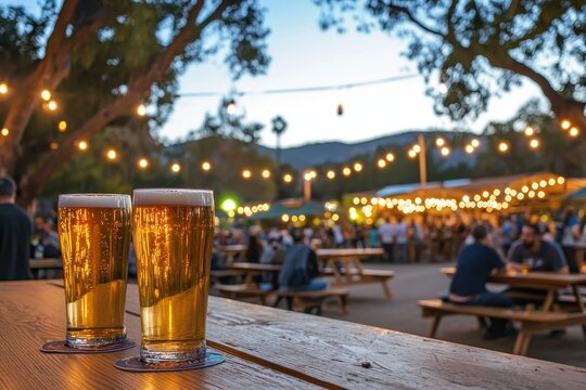 Vibrant Night Scene at a Festival Beer Garden