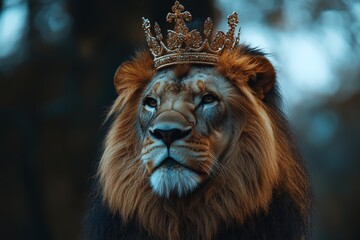 Fototapeta premium Lion with crown seen up close