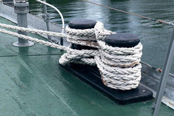 a spool of rope on a ship