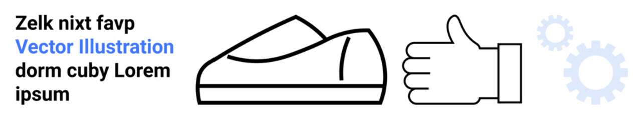 Shoe, thumbs-up symbol, two gears. Ideal for approval, quality, efficiency, endorsement, footwear mechanics teamwork Landing page