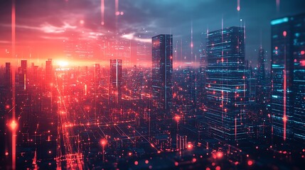 Obraz premium Explore the futuristic cityscape with vibrant lights