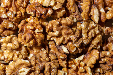 Scattered Shelled Walnuts. Background from Walnut. Natural High-Calorie Snacks