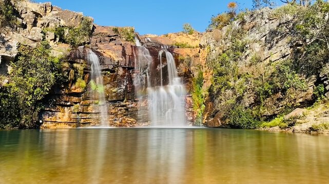 Waterfall called Cachoeira da Toca, located in the city of Diamantina - Brazil. Photographed in the dry season of the year, low water volume.