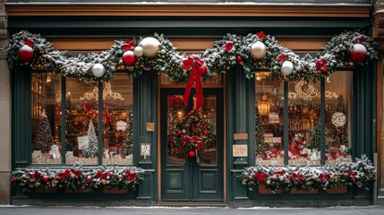 Classic style store facade with Christmas decoration