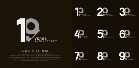 Anniversary logo set vector design, white, gray and brown color for celebration event