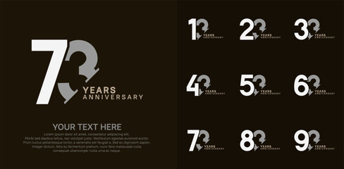 Anniversary logo set vector design, white, gray and brown color for celebration event