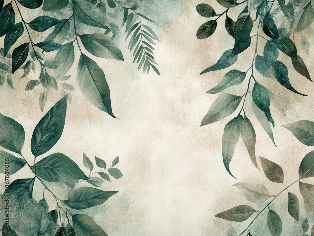 Poster soft botanical textures with overlapping leaves