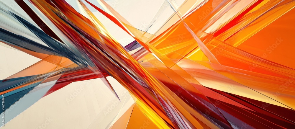 Poster abstract background with orange and red geometric shapes and lines.