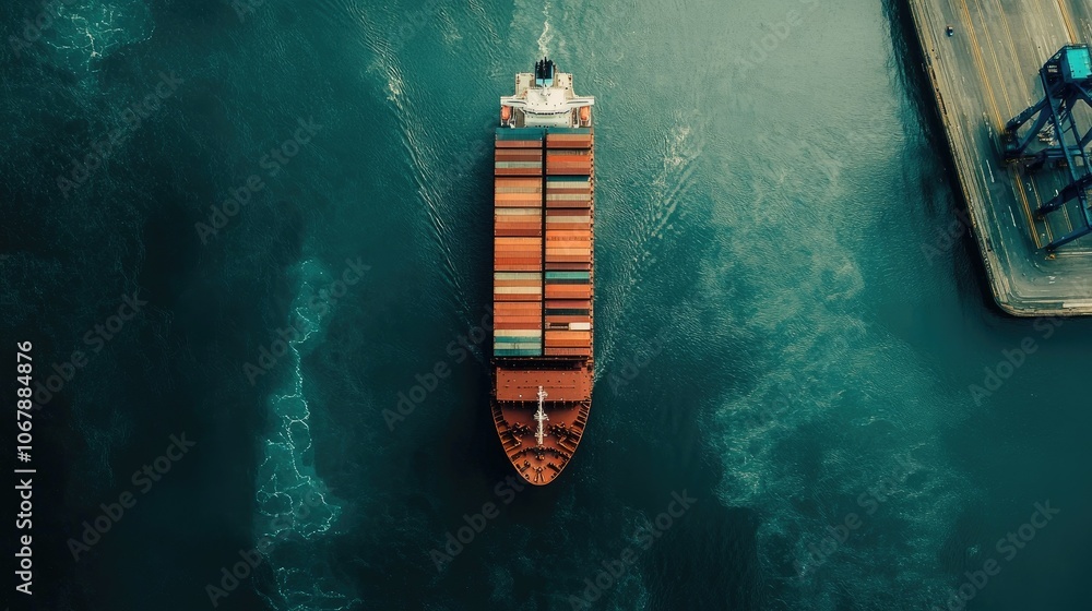 Poster a maersk container ship at anchor at singapore's container terminal, symbolizing global shipping and